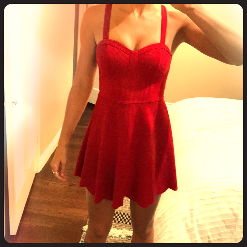 Red hot party dress with exposed zipper back